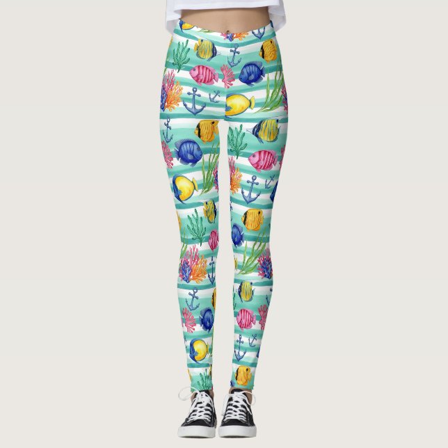 Colourful Coastal Sea Life Pattern (5) Leggings (Front)