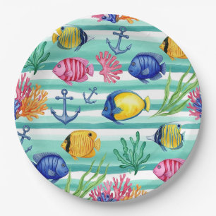 Colourful Coastal Sea Life Pattern (5) Paper Plate