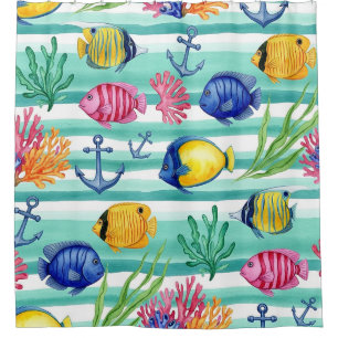 Colourful Coastal Sea Life Pattern (5) Shower Curtain