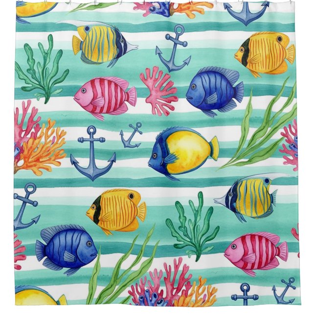 Colourful Coastal Sea Life Pattern (5) Shower Curtain (Front)