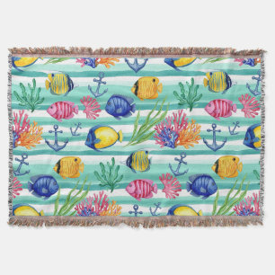 Colourful Coastal Sea Life Pattern (5) Throw Blanket