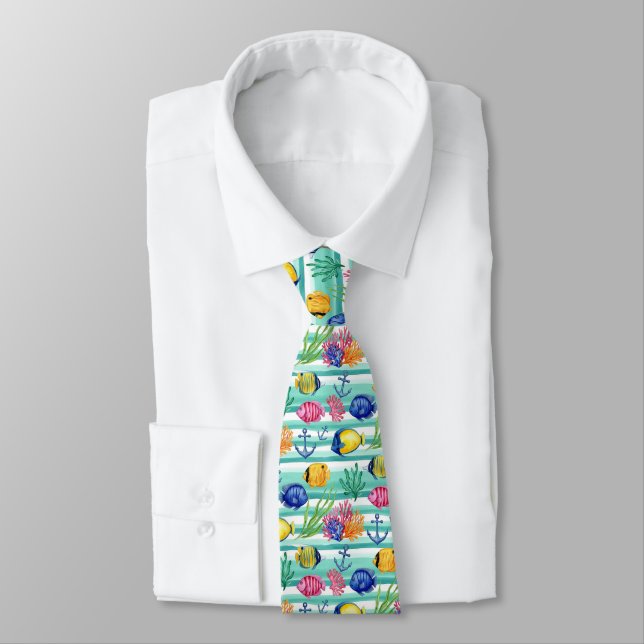 Colourful Coastal Sea Life Pattern (5) Tie (Tied)