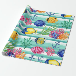 Colourful Coastal Sea Life Pattern (5) Wrapping Paper