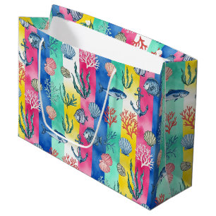 Colourful Coastal Sea Life Pattern (6) Large Gift Bag
