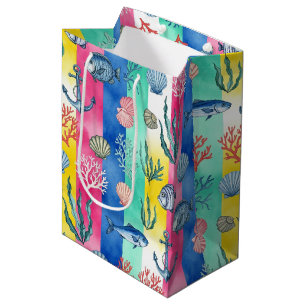Colourful Coastal Sea Life Pattern (6) Medium Gift Bag