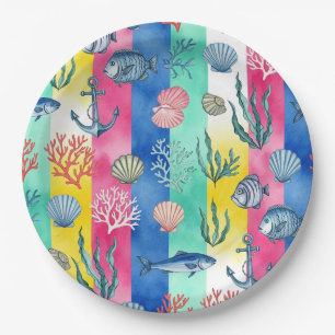 Colourful Coastal Sea Life Pattern (6) Paper Plate