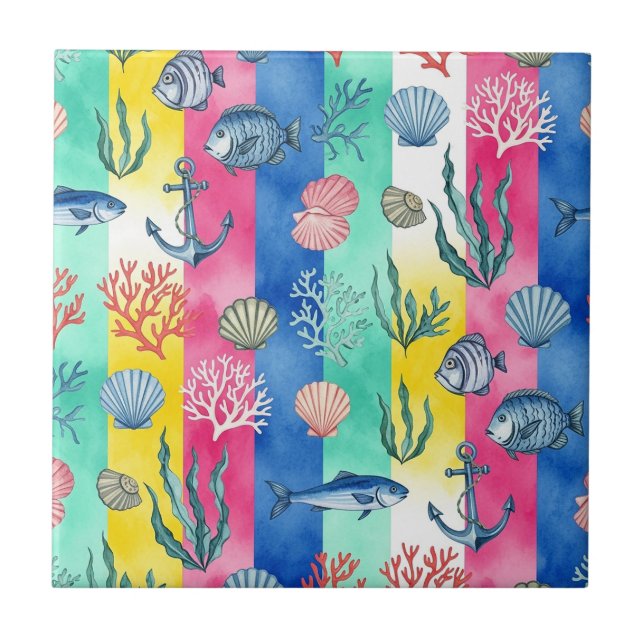 Colourful Coastal Sea Life Pattern (6) Tile (Front)