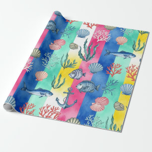 Colourful Coastal Sea Life Pattern (6) Wrapping Paper