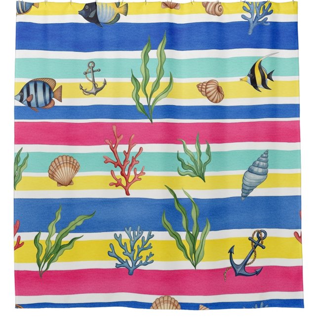 Colourful Coastal Sea Life Pattern (7) Shower Curtain (Front)
