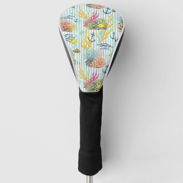 Colourful Coastal Sea Life Pattern (8) Golf Head Cover (Front)