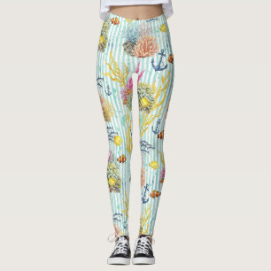 Colourful Coastal Sea Life Pattern (8) Leggings