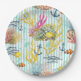 Colourful Coastal Sea Life Pattern (8) Paper Plate