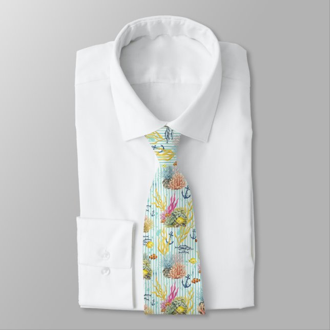 Colourful Coastal Sea Life Pattern (8) Tie (Tied)