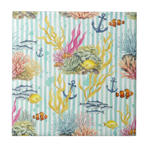 Colourful Coastal Sea Life Pattern (8) Tile