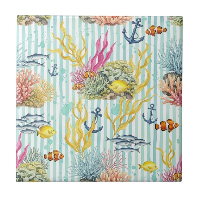 Colourful Coastal Sea Life Pattern (8) Tile (Front)
