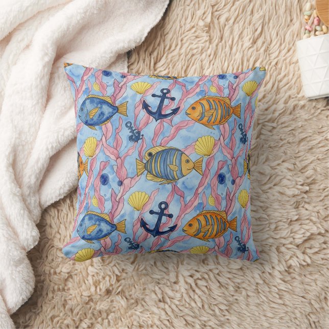 Colourful Coastal Sea Life Pattern (9) Cushion (Blanket)