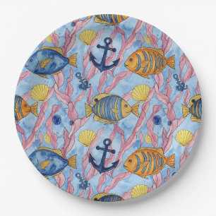 Colourful Coastal Sea Life Pattern (9) Paper Plate
