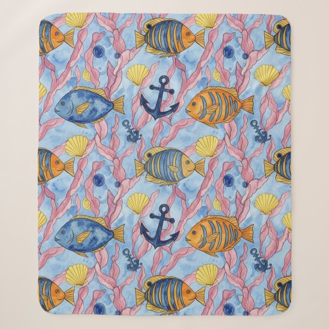 Colourful Coastal Sea Life Pattern (9) Sherpa Blanket (Front)