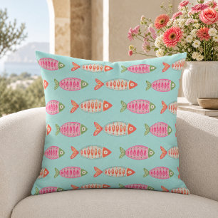 Colourful Coastal Summer Fish Pattern Cushion