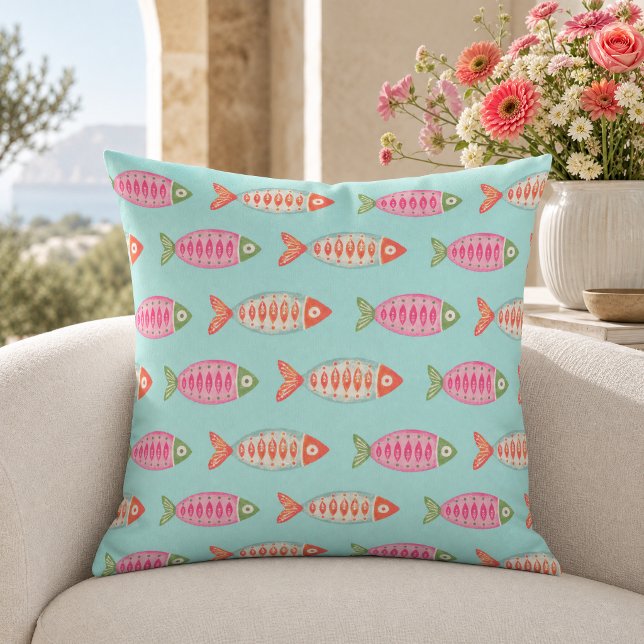 Colourful Coastal Summer Fish Pattern Cushion (Creator Uploaded)