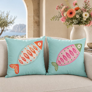 Colourful Coastal Summer Fish Pattern Cushion