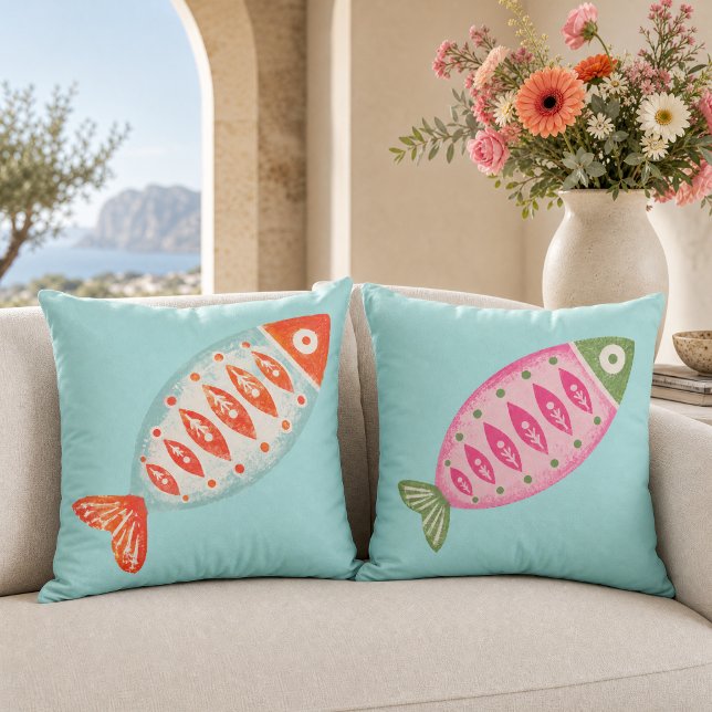 Colourful Coastal Summer Fish Pattern Cushion (Creator Uploaded)