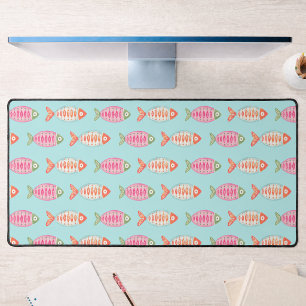 Colourful Coastal Summer Fish Pattern Desk Mat