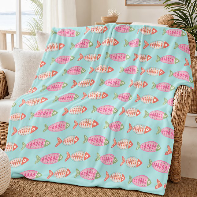 Colourful Coastal Summer Fish Pattern Fleece Blanket (Creator Uploaded)