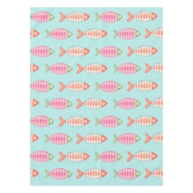 Colourful Coastal Summer Fish Pattern Tablecloth (Front)