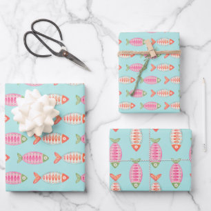 Colourful Coastal Summer Fish Pattern Wrapping Paper Sheet