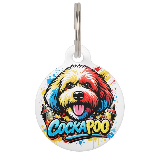 Colourful Cockapoo Dog Tag | Graffiti Style Dog ID (Front)