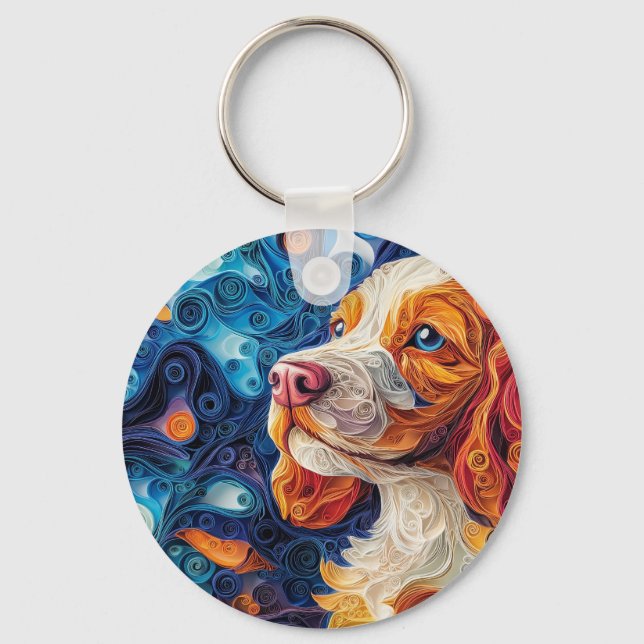 Colourful Cocker Spaniel Dog Portrait Key Ring (Front)