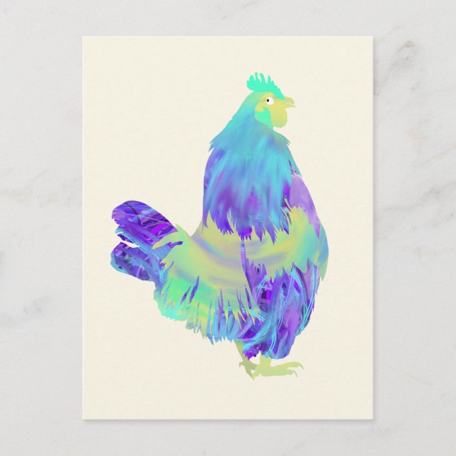 Colourful Cockerel Quirky Farm Rooster Chicken Art Postcard (Front)