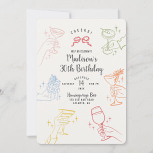 Colourful Cocktail Party Birthday Party Invite