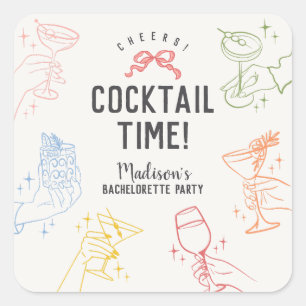 Colourful Cocktail Party Retro Bachelorette Envelo Square Sticker