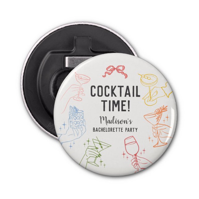 Colourful Cocktail Party Retro Bachelorette Party Bottle Opener (Front)