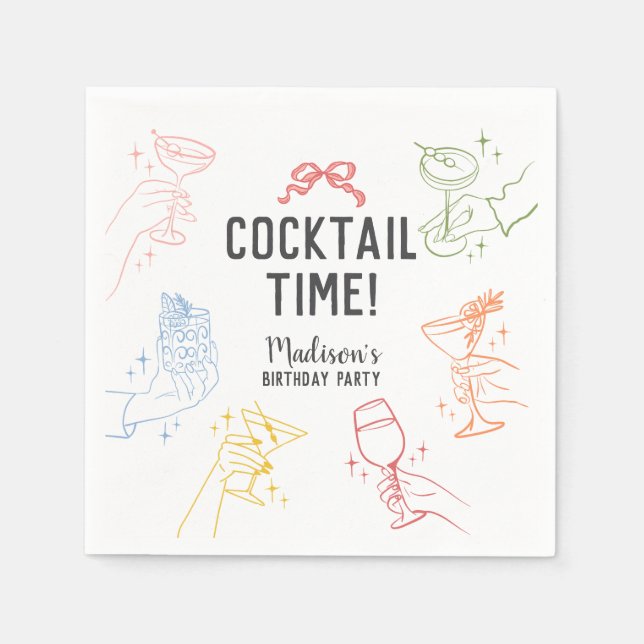 Colourful Cocktail Party Retro Birthday Party Napkin (Front)