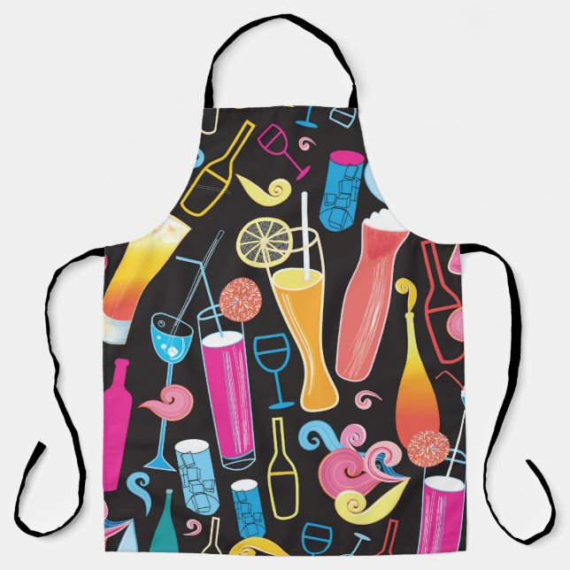 Colourful Cocktails Graphic Seamless Pattern Apron (Front)