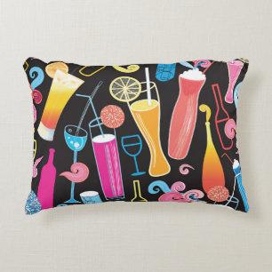 Colourful Cocktails Graphic Seamless Pattern Decorative Cushion
