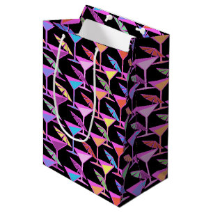 Colourful Cocktails on Black Pattern Medium Gift Bag