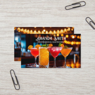 Colourful Cocktails Professional Bartender Busines Business Card