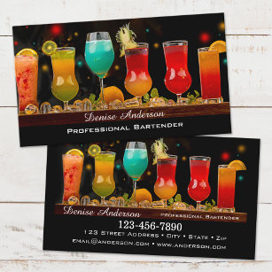 Colourful Cocktails Professional Bartender Business Card