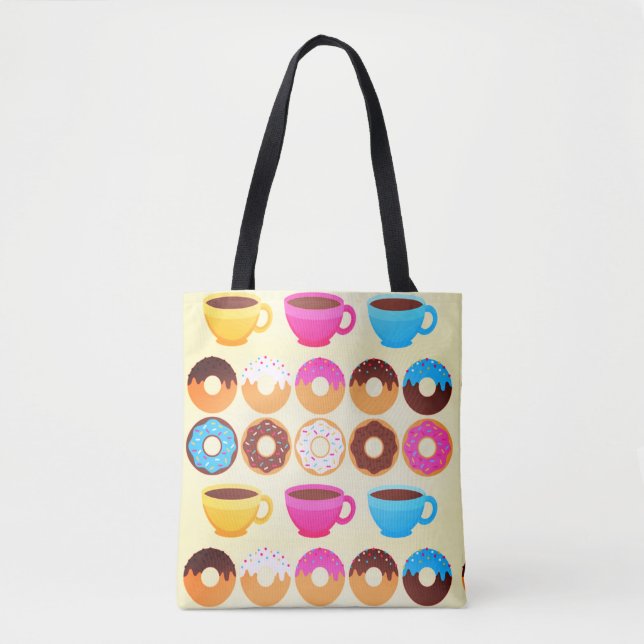 Colourful Coffee and Doughnuts Pattern Tote Bag (Front)