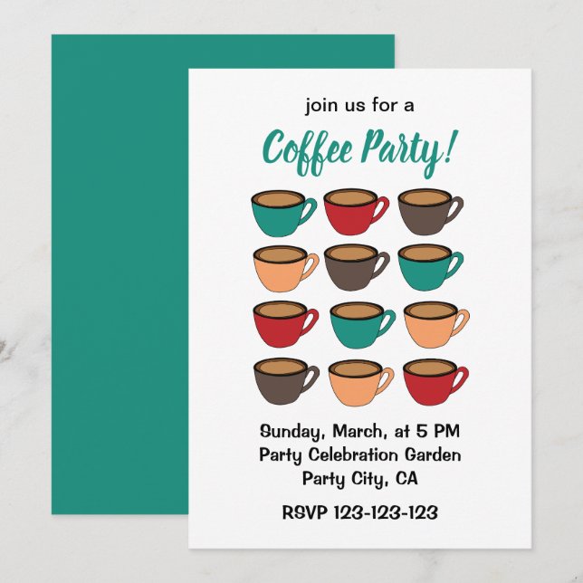 Colourful Coffee Cup Coffee Party Invitation (Front/Back)