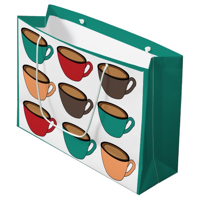 Colourful Coffee Cup Pattern Large Gift Bag (Front Angled)