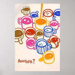 Colourful Coffee Cups Poster, Kitchen Quote Print