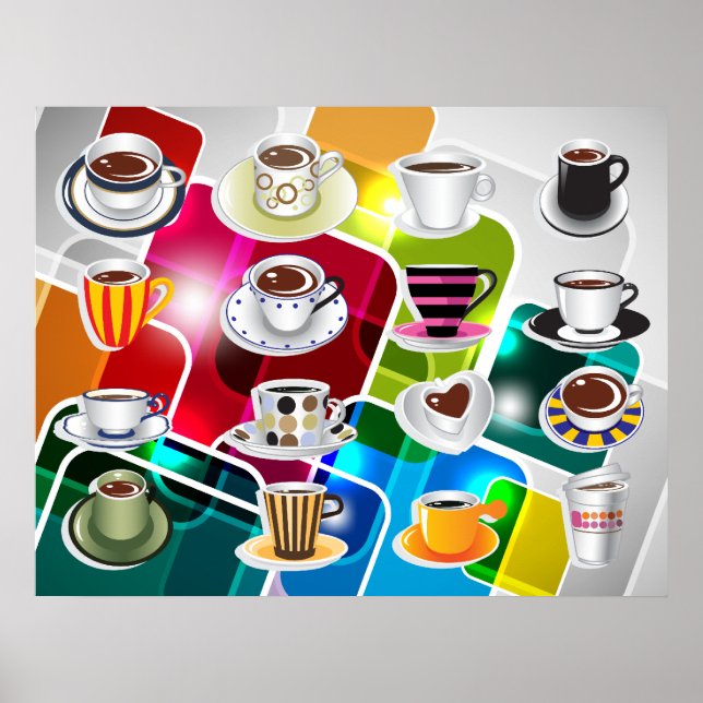 Colourful Coffee Cups - Various sizes available Poster (Front)