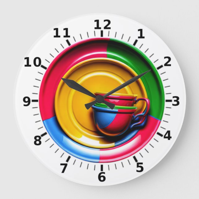 Colourful coffee large clock (Front)