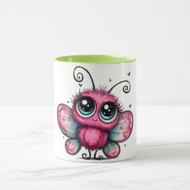 Colourful coffee mug with purple butterfly (Center)