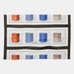 Colourful Coffee Mugs Framed Tea Towel